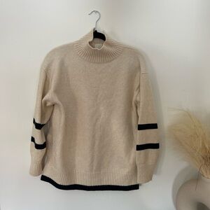 Cozy Cream Sweater with Navy Stripes